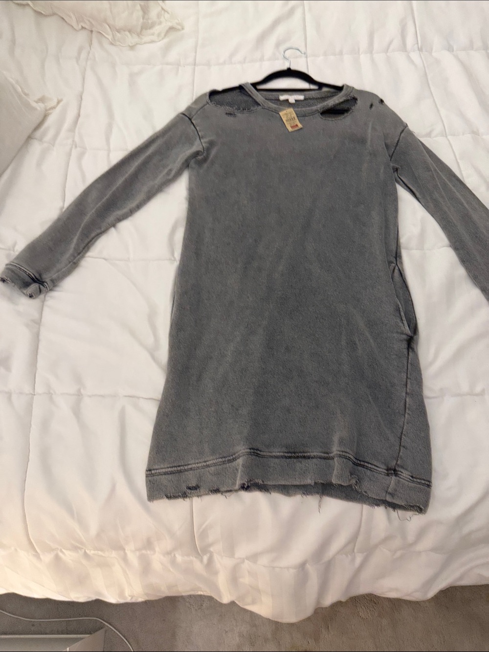 Washed Gray Distressed Midi Sweater Dress